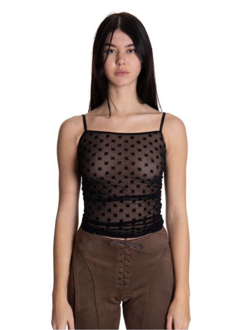 MISBHV Sheer Black Mesh Monogram Tank Top